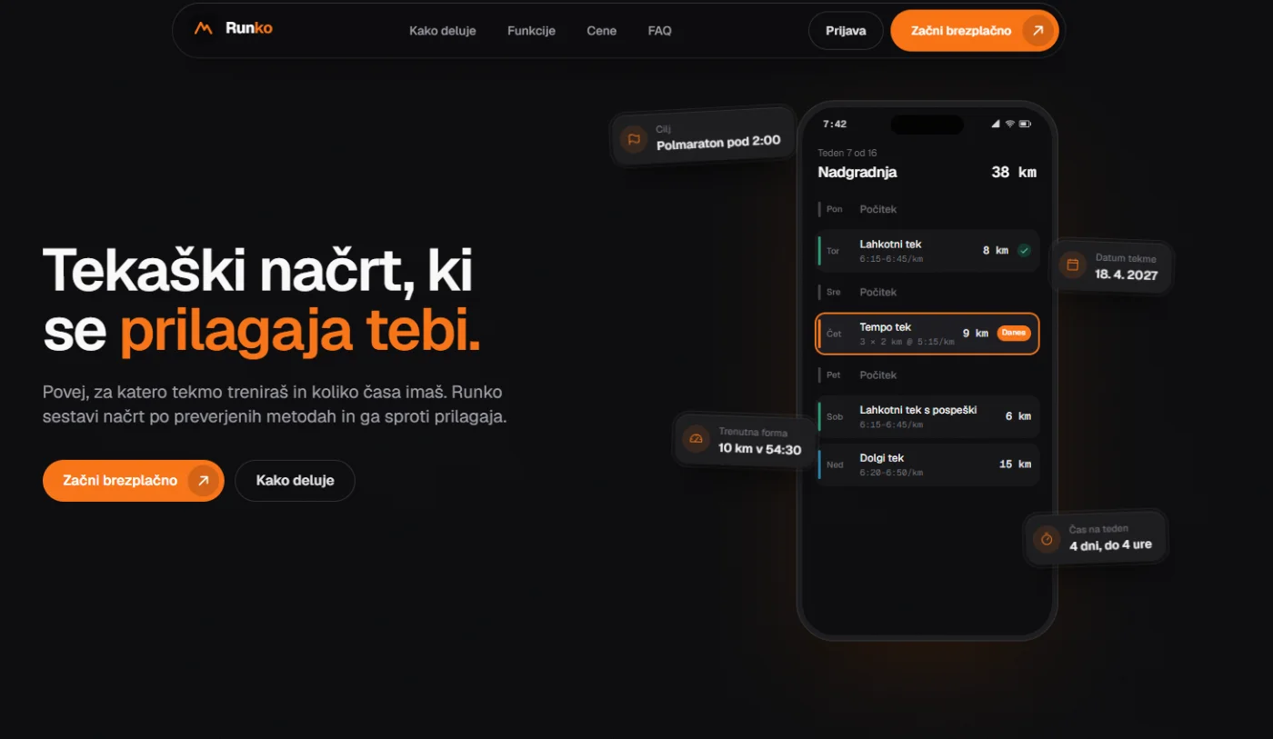 Spletna stran aplikacije Runko, izdelana v enem dnevu